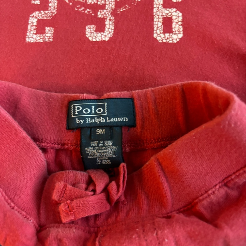 Ralph Lauren Lifeguard Outfit Set Navy Red Shorts Tee 9M - Picture 4 of 6